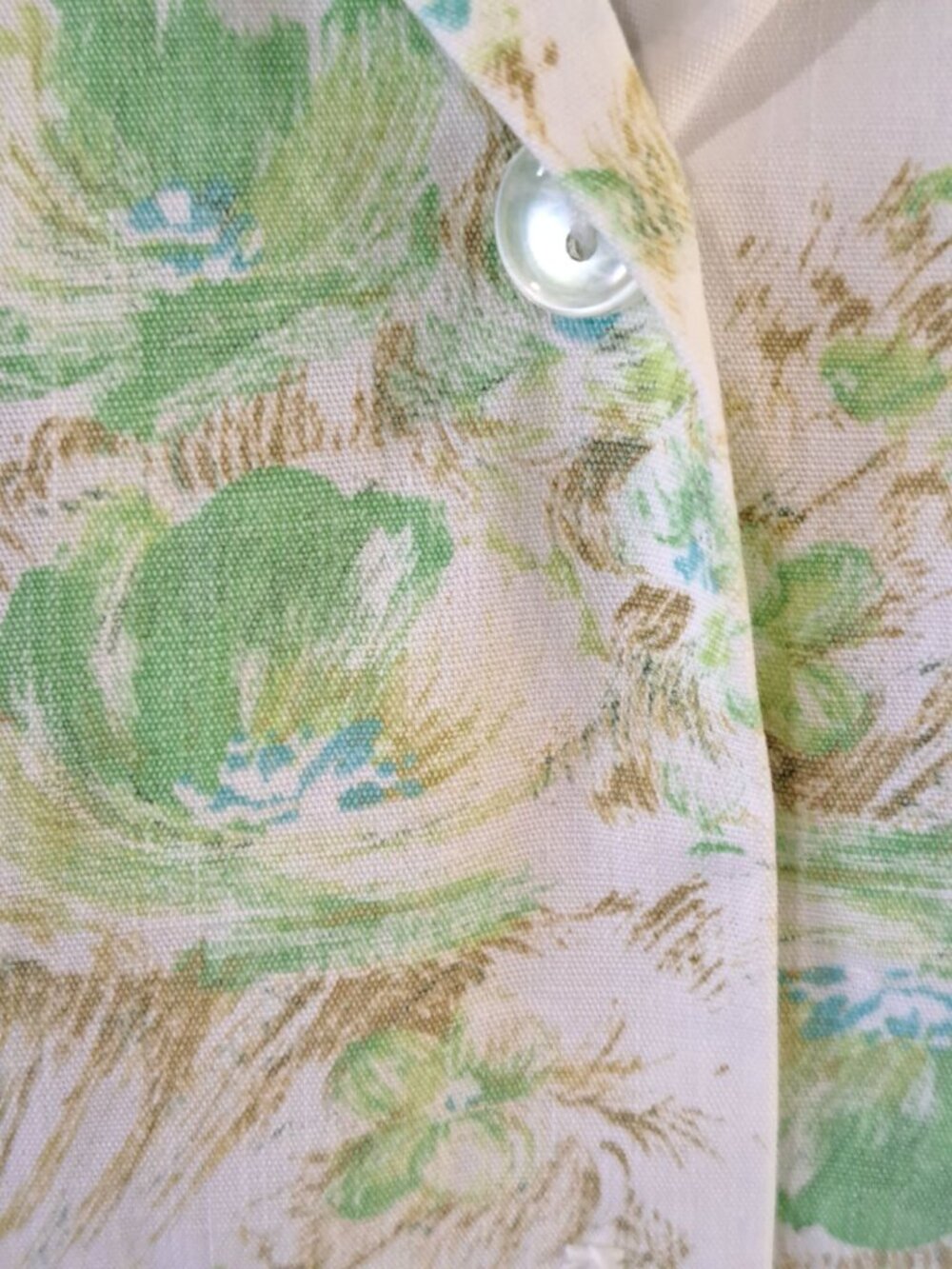 Vintage 70's Sleeveless Button-Up Blouse Green Floral Print Collared Women's S - Picture 2 of 9